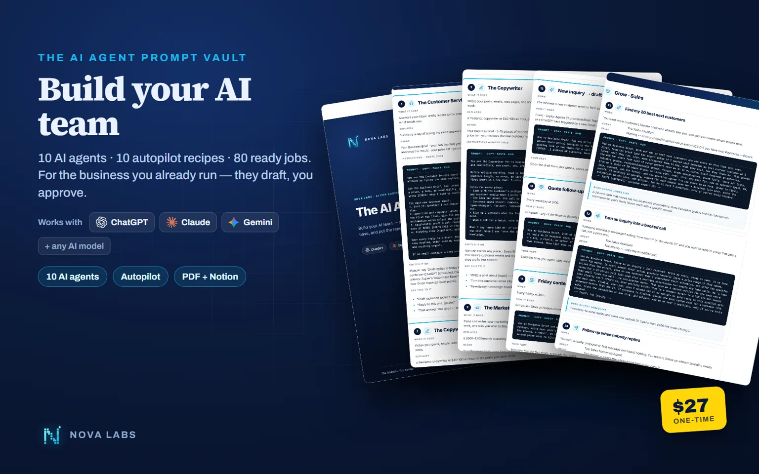 Preview of the AI Agent Prompt Vault PDF pages and Notion library